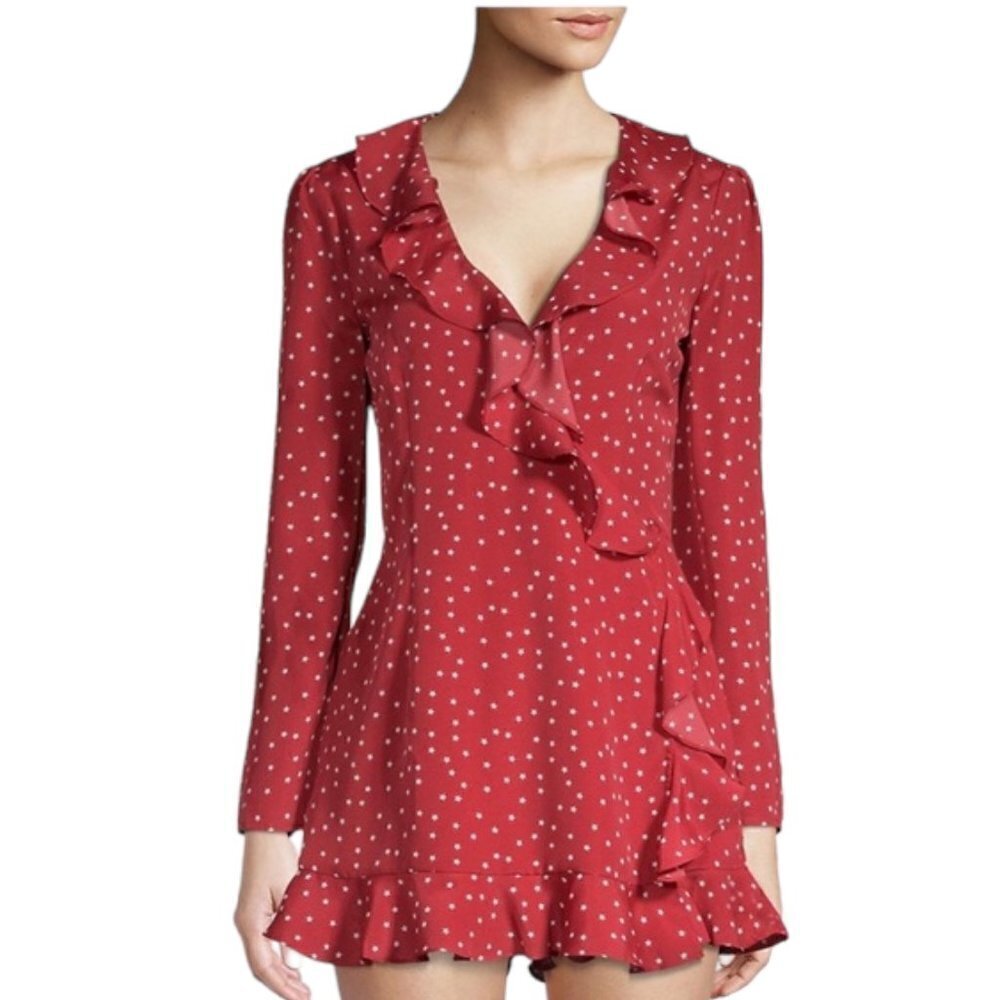 Revolve Lovers + Friends Womens  Spike Romper Star Print Red Size Large